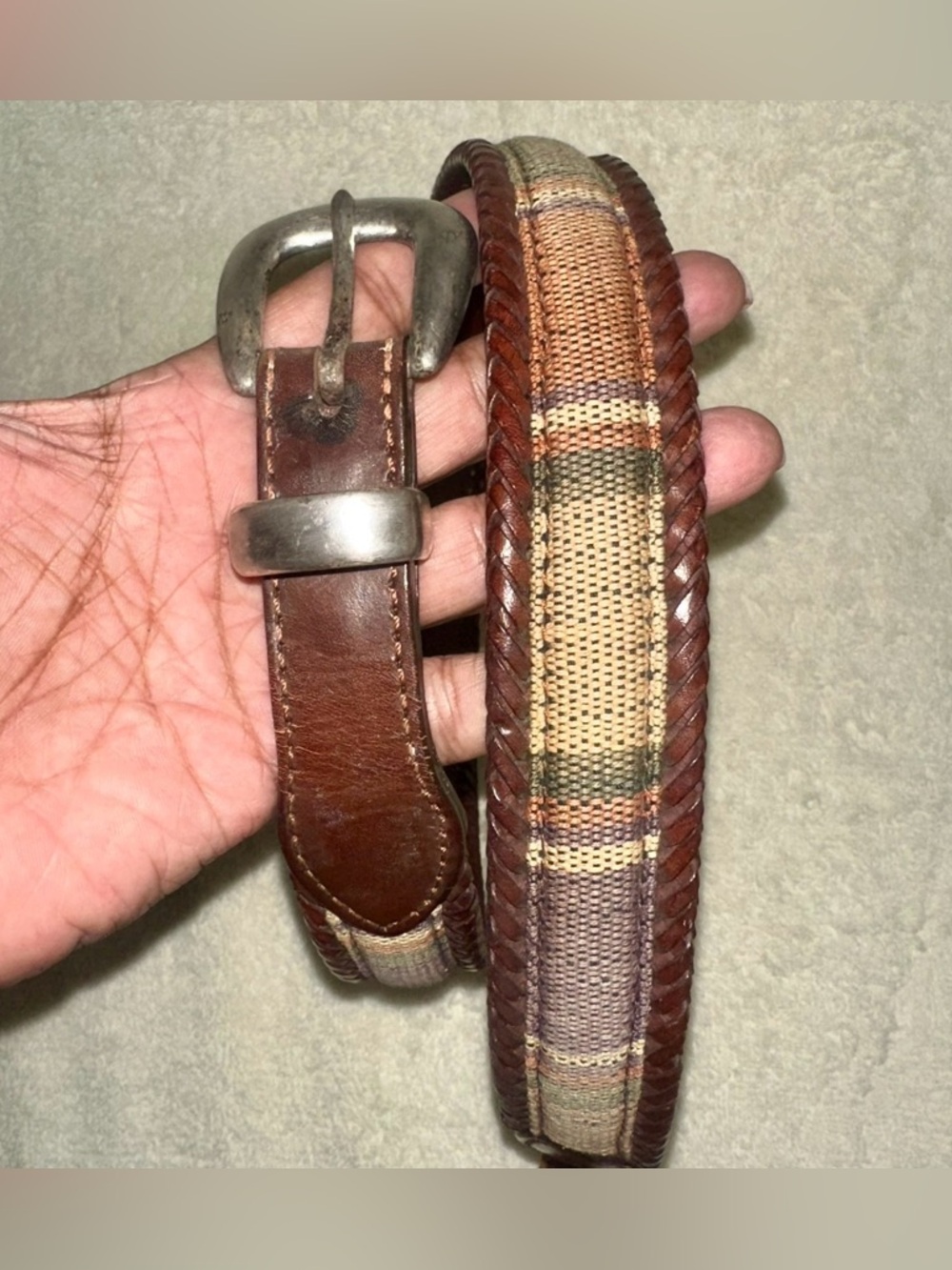 Vintage 90s Brighton Brown Leather Woven Southwestern Belt Size 34